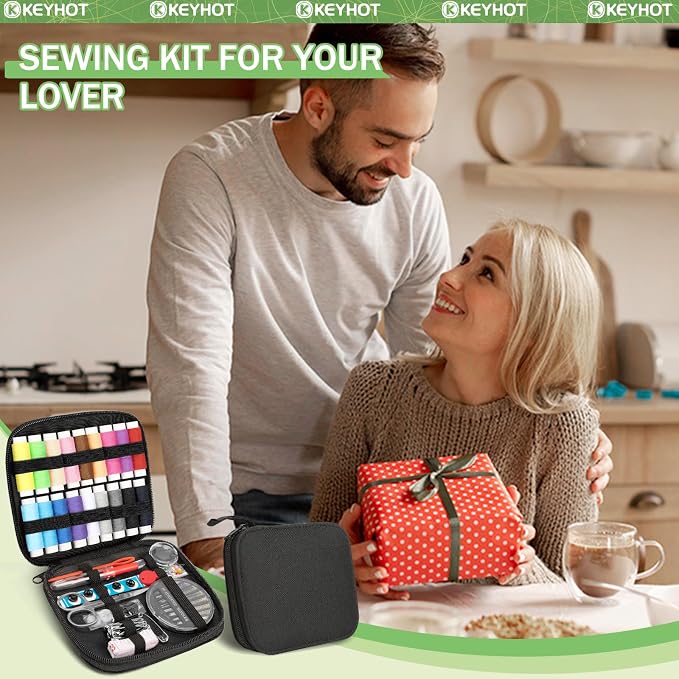 KEYHOT Sewing kit Basic,Needle and Thread Kit,Travel Small Sewing Machine Supplies for Adults Beginners Men, Home Travel Emergency Including Scissors Measure Tape Needle Threader (87pcs)