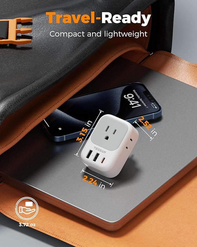 Australia New Zealand Power Adapter, TESSAN Type I Travel Adaptor with 4 American Outlets 3 USB Ports (1 USB C 20W), Plug Adapter for US to Australian Argentina China Fiji Cook Islands AU NZ