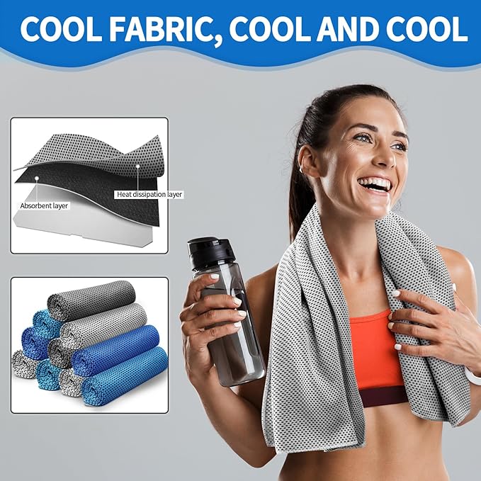 Honoson 10 Pcs Cooling Towel Bulk - Neck & Face Cool Chilly Towels Microfiber Breathable Sport Sweat Rag for Gym, Yoga, Travel, Camping, Running, Outdoor (Assorted Color)
