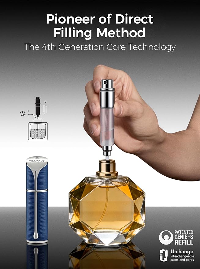 Travalo AQUA Refillable Perfume Atomizer, 5ml Travel Perfume Bottle with Easy Bottom Refill, Leak-Proof Mini Cologne Sprayer, TSA-Approved Pocket Fragrance Spray for Women & Men, 1 Piece (Blue)