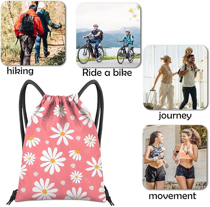 Drawstring Backpack for String Bag Waterproof Cute Sports Beach Swimming Travel (13"×17")-Daisy