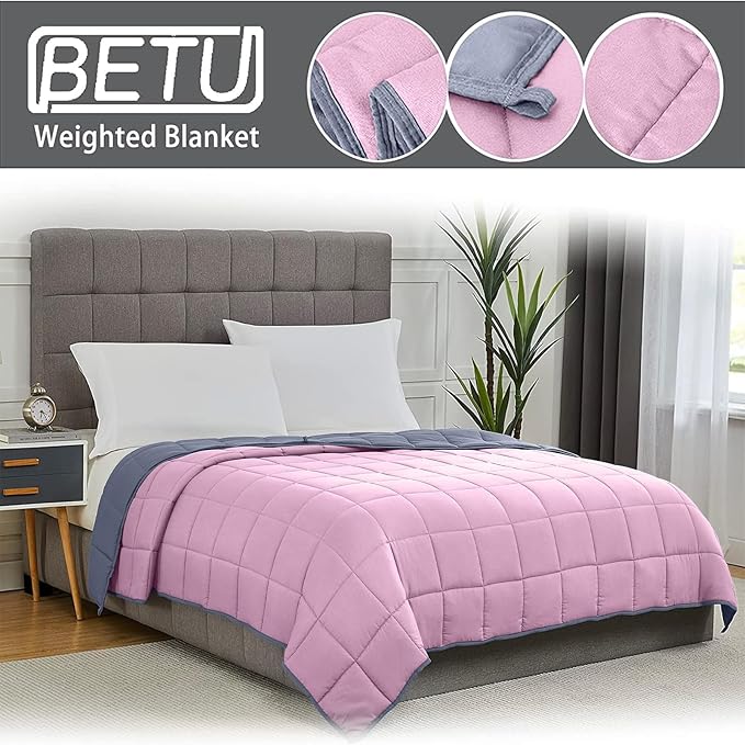 Weighted Blanket for Adults 12lbs, 48"x72", Twin Full Size Cooling Heavy Throw Blanket for 110-130lbs, Microfiber Soft Thick Big Blankets Weighted Comforter Gifts for Sleeping, Pink Grey