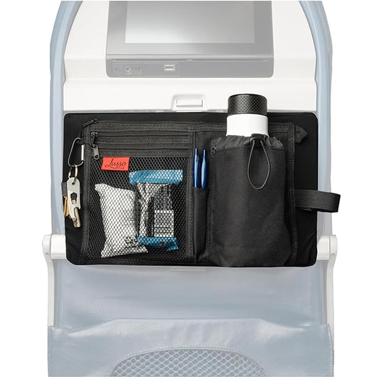 Lusso Gear Airplane Tray Table Cover with Pocket Storage - Sanitary Airplane Tray Cover - Seat Back Organizer for Personal Items - Airplane Travel Essentials for Long Haul Flights - Machine-Washable
