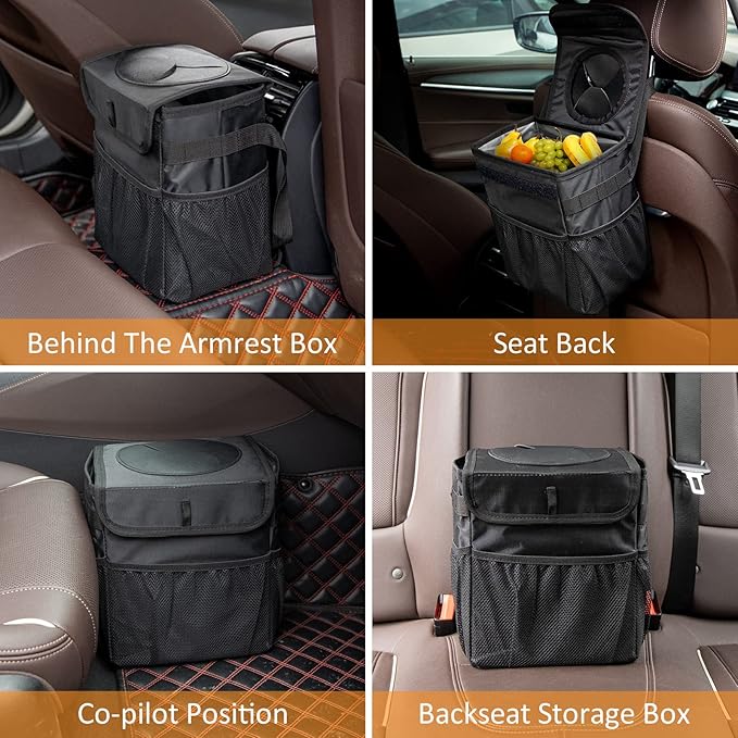 Car Trash Can Foldable Garbage Bin Leakproof 2.3 Gallons Car Trash Bag Black