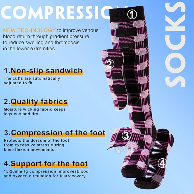 cerpite Compression Socks for Women & Men 6 Pairs Knee High Compression Socks 20-30 mmhg Best for Running,Nurse,Travel