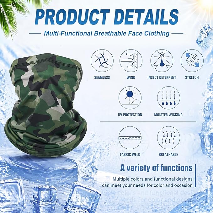 Geyoga 6 Pieces Summer UV Protection Cooling Neck Gaiter Face Clothing Neck Gaiter Mask Scarf Sunscreen Breathable Bandana
