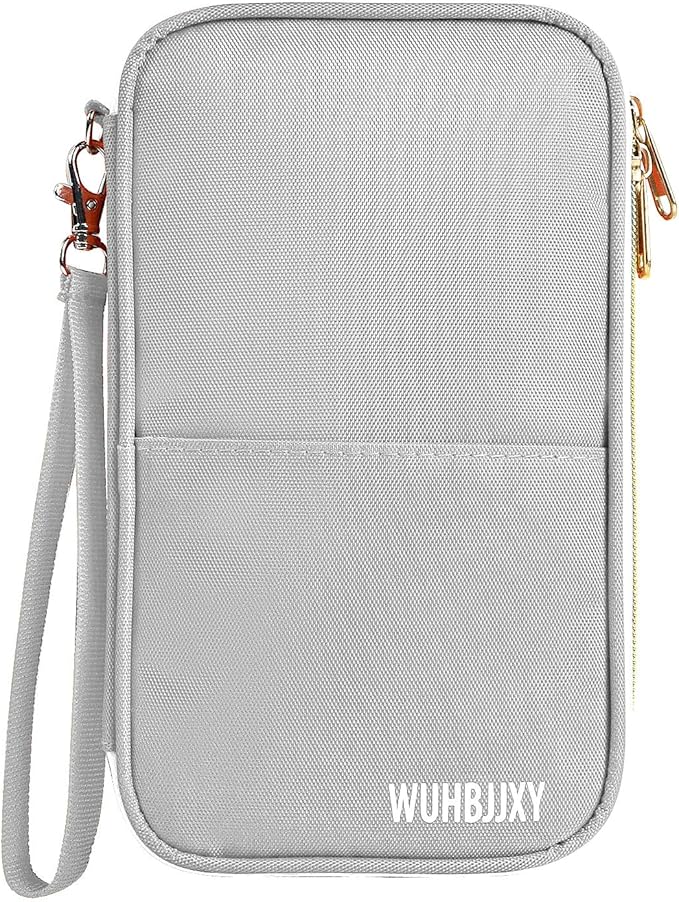 Multifunctional, Secure,Valuable Practical, RFID Family Passport Holder, Travel Wallet (gray), Travel document Organizer, Three-layer Design, Strong Storage Function