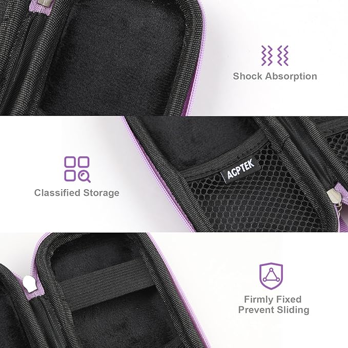 AGPTEK Carrying Case, EVA Zipper Carrying Hard Case Cover for Digital Voice Recorders, MP3 Players, Storage Holder for 3D Printing Pen, USB Cable, Earphones, Memory Cards, U Disk, Purple