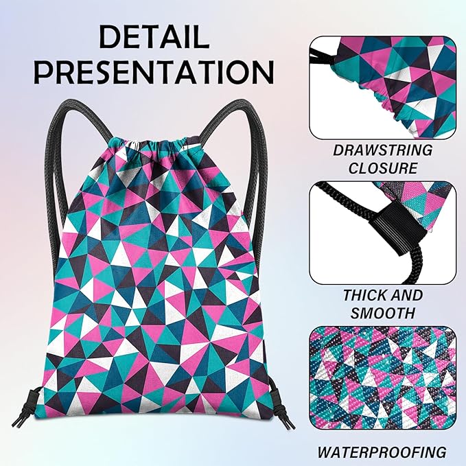 Drawstring Backpack for String Bag Waterproof Cute Sports Beach Swimming Travel (13"×17")-Geometry