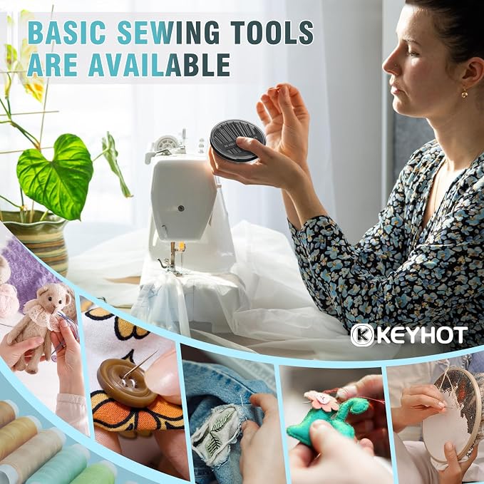 KEYHOT Sewing kit Basic,Needle and Thread Kit,Travel Small Sewing Machine Supplies for Adults Beginners Men, Home Travel Emergency Including Scissors Measure Tape Needle Threader (87pcs)