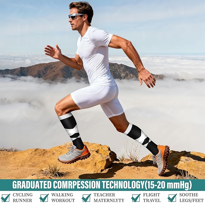 Acture 6 Pack Compression Socks for Women and Men - Knee High for Medical, Running, Nurses, Travel
