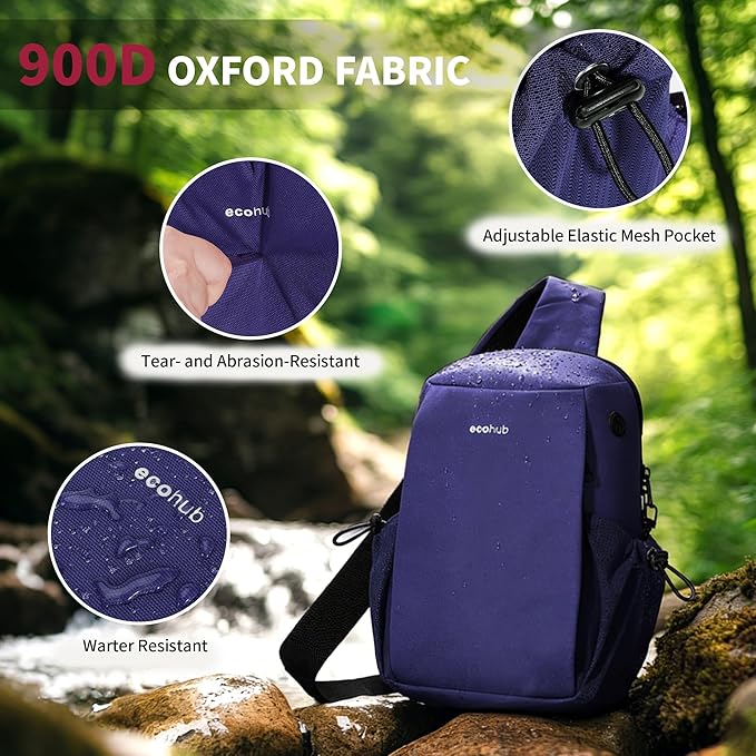 ECOHUB Sling Bag for Women Men Anti Theft Crossbody Bags Travel Purses Anti Theft Crossbody Hiking Backpacking Packs, Blue