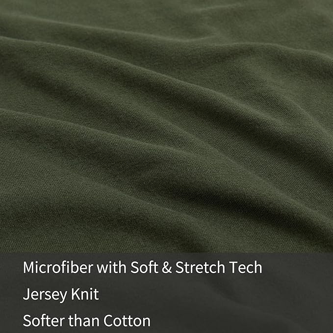 Stretch Pillow Cases King - Jersey Knit & Envelope Closure Pillowcases with Ultra Soft T-Shirt Like Polyester Blend - King Size Set of 2, Dark Olive