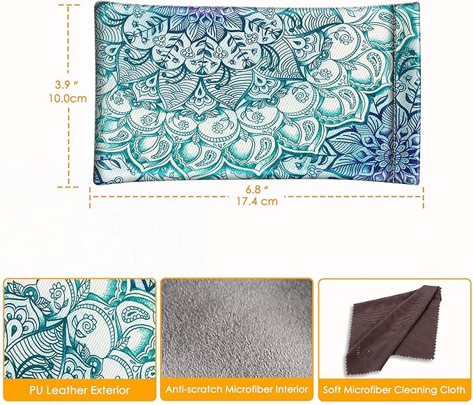 FINTIE Soft Eyeglasses Case with Cleaning Cloth, Portable Squeeze Top Vegan Leather Glasses Pouch, Sunglasses Eyewear Bag