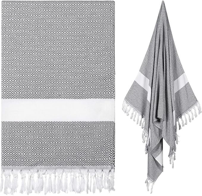 cabanana Turkish Beach Towel Oversized - 40"x70" Quick Dry Sand Free Thin Beach Towels for Adults,Extra Large Cotton Lightweigh Travel Towel for Beach Accessories (Diamond Black)
