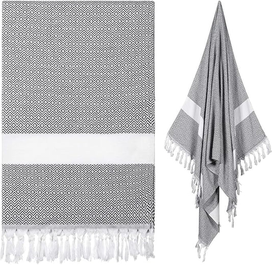 cabanana Turkish Beach Towel Oversized - 40"x70" Quick Dry Sand Free Thin Beach Towels for Adults,Extra Large Cotton Lightweigh Travel Towel for Beach Accessories (Diamond Black)