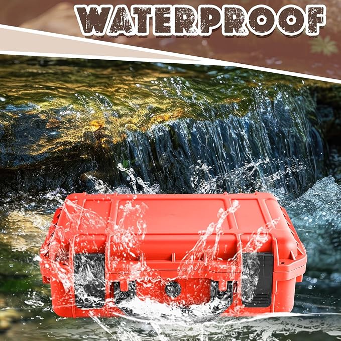 Relaxweex 1 Pcs Waterproof Hard Case with DIY Customizable Foam Insert Portable Protective Case with Knife for Camera Drones Equipments Tools Test Instruments(Reddish Orange,8.5 x 6.5 x 3.7 Inch)