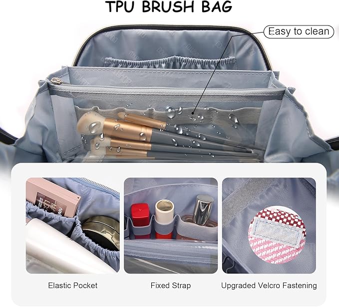 BOYATU Travel Makeup Bag Cosmetic Bag for Women: 3 Pcs Set Make up Bag with Compartments - Waterproof Vegan Leather Toiletry Bags with Handle - Makeup Organizer for Travel Essentials(C-3-Pink)