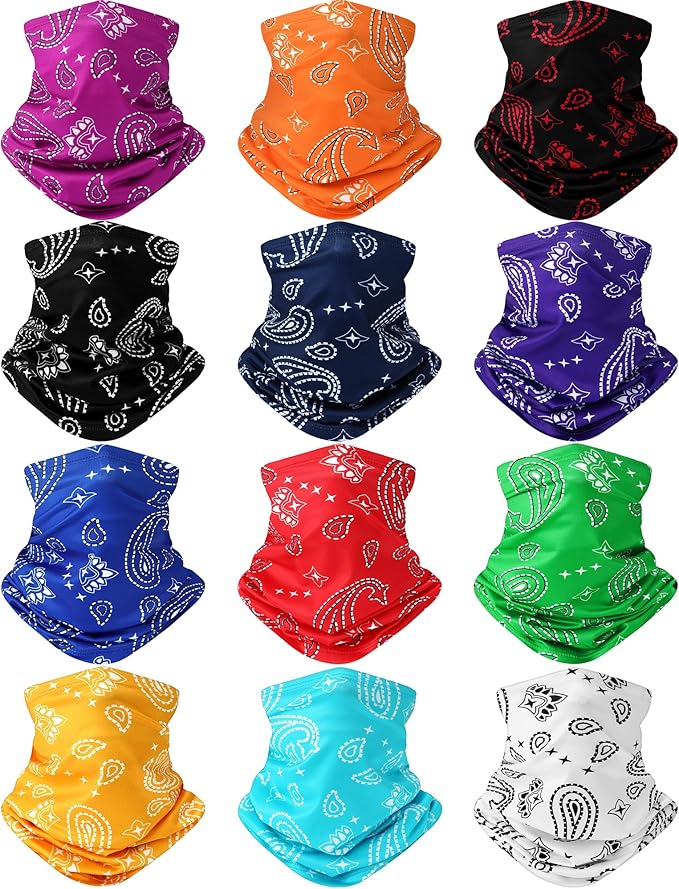 Cuffbow 12 Pack Neck Gaiters Face Mask Balaclava for Men Women Cooling Neck Gaiter Summer UV Protection Scarf