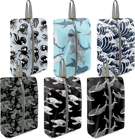 BeeGreen Ocean Shoe Bags 6 Pack for Travel with Handle as Packing Organizers for Suitcase and Luggage | Portable Nylon Storage Accessories for Vacations,Gym,Sport,Essential Gifts for Women and Men