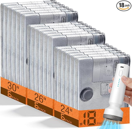 18 Pack Vacuum Storage Bags for Travel with Rechargeable Cordless Pump, Space Saver Bags for Clothes, Compression Packing Bags for Luggage and Suitcase, 18 Combo Size