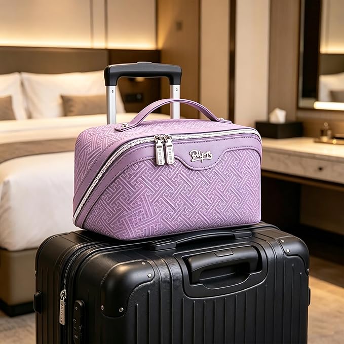 BOYATU Travel Makeup Bags for Women: Vintage Roman Column Texture Large Capacity Cosmetic Bag - Each Journey, Quiet Luxury Serenity - 3 Pcs Set Organizer Toiletry Purse 50% Extra Storage(Purple)