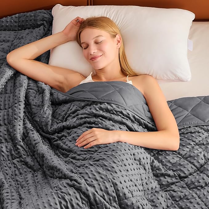 Grey Weighted Blanket for Adults 15lbs, 48"x72", Twin Full Size Cooling Minky Heavy Throw Blanket for 140-160lbs, Soft Winter Thick Big Blankets Weighted Comforter Gifts for Sleeping