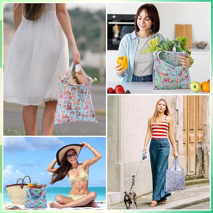 Weewooday 18 Pieces Foldable Reusable Shopping Bags Machine Washable Grocery Bags Waterproof