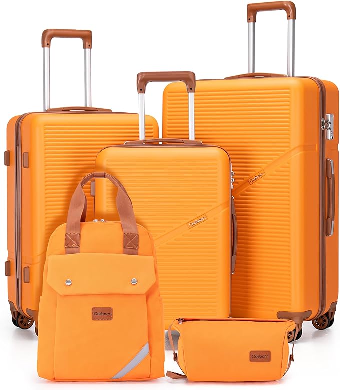 Cosbarn Luggage Sets 5 Piece Suitcases with Wheels, Suitcase Set ABS Hard Case Luggage with TSA Lock Spinner Wheels Durable Travel Luggage (5-Piece Set(20"/24"/28"))