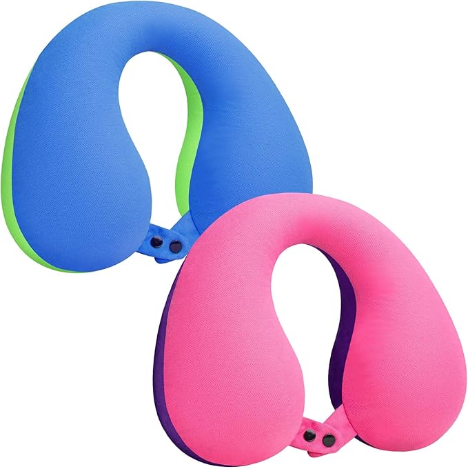 COOLBEBE Kids Travel Neck Pillow 2PCS Softly Headrest Travel Pillow for Car & Airplane, Traveling Gifts for Toddler & Children (Bluish Green & Pinkish Purple)
