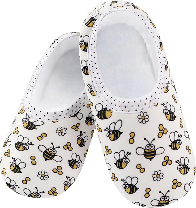 Snoozies Skinnies Butterflies Bees slipper socks for Women Sherpa Lining Soft Non Slip and Foldable