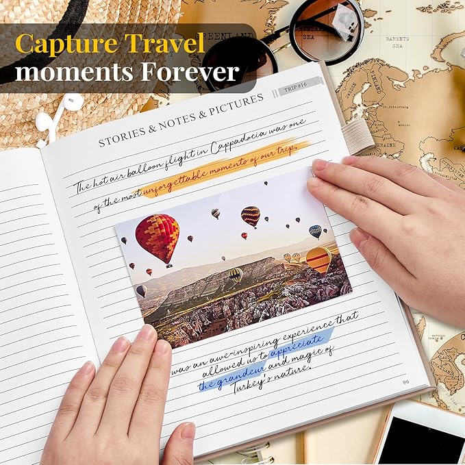 5 MINUTES A DAY Travel Journal for Women, Adventure Book for 20 Trips, Travelling Planner Notebook Diary for Traveler, Vocation Planner, Travel Gifts(126 Pages, Beige)