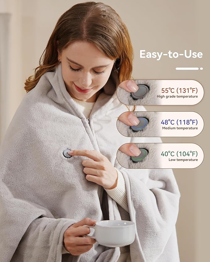Cordless Heated Blanket with Battery Pack - Rechargeable Heated Shawl & Portable Heated Throw,Far-Infrared Heating,Wearable Blanket for Office,Travel,Car & Outdoor, Gift for People Who Are Always Cold