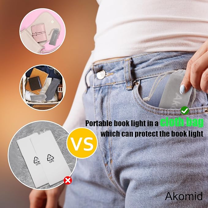 Akomid USB Rechargeable Book Light for Reading in Bed, 8 LEDs Bookmark Style Clip on, Eye-Cared Amber Light Mode for Kids, Blue Light Blocking, Stepless Dimming, Pink