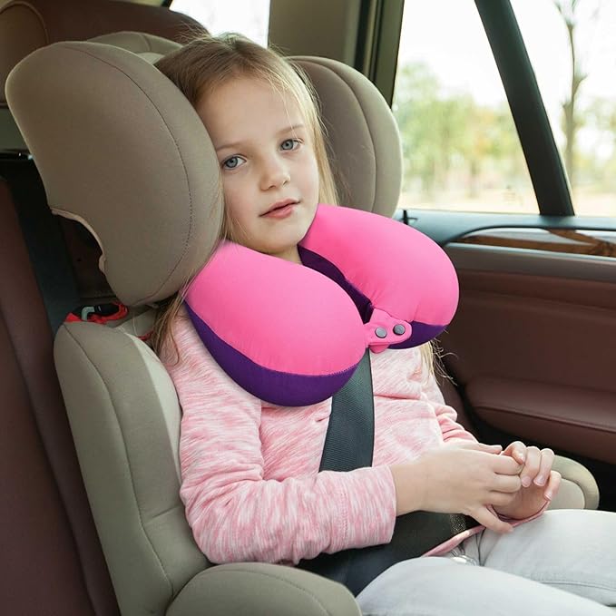 COOLBEBE Kids Travel Neck Pillow 2PCS Softly Headrest Travel Pillow for Car & Airplane, Traveling Gifts for Toddler & Children (Bluish Green & Pinkish Purple)