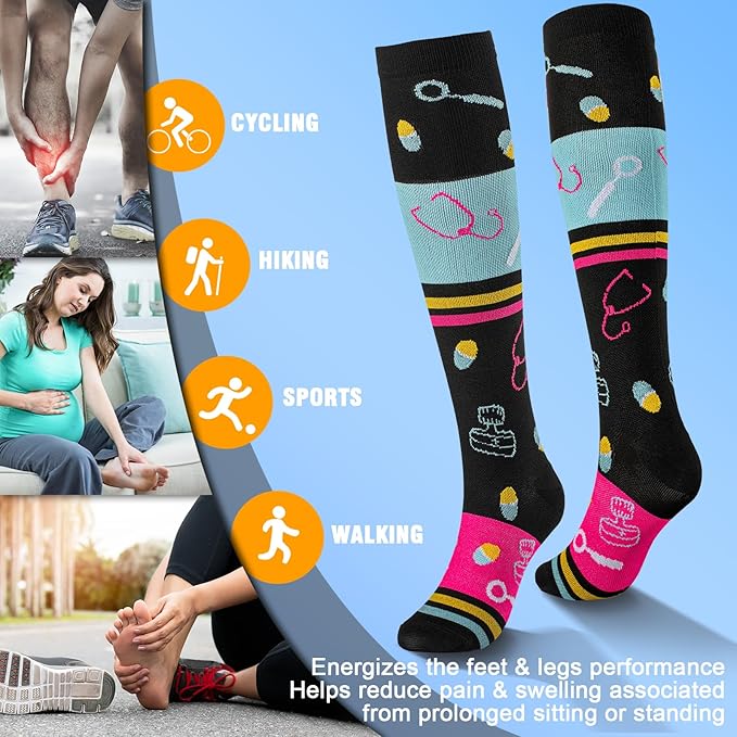 cerpite Compression Socks for Women & Men 6 Pairs Knee High Compression Socks 20-30 mmhg Best for Running,Nurse,Travel