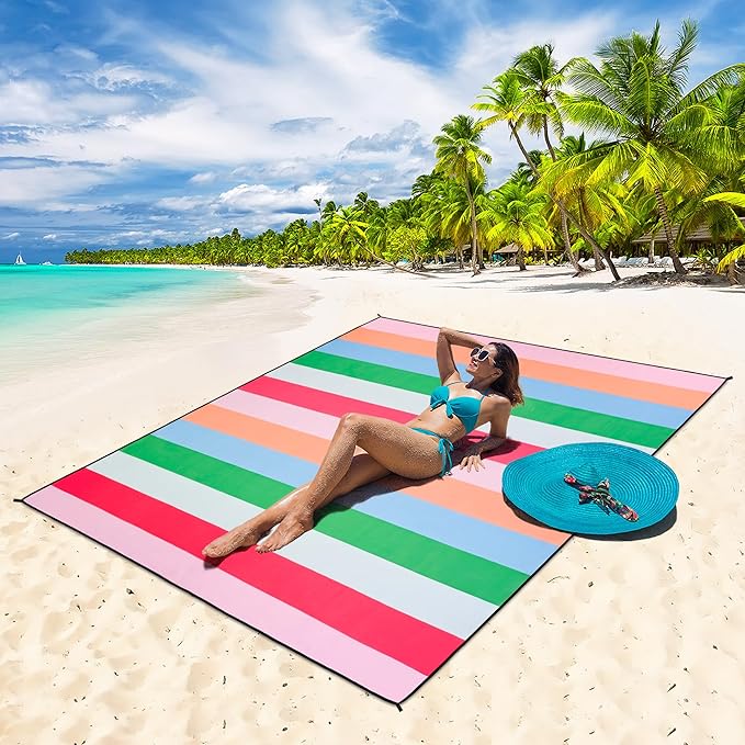 HIHOHO Beach Blanket Waterproof Sandproof Extra Large Beach Mat 79" X 83"/120"x108"for 1-8 Adults Quick Drying Durable Outdoor Picnic Mat for Beach Travel Camping Hiking