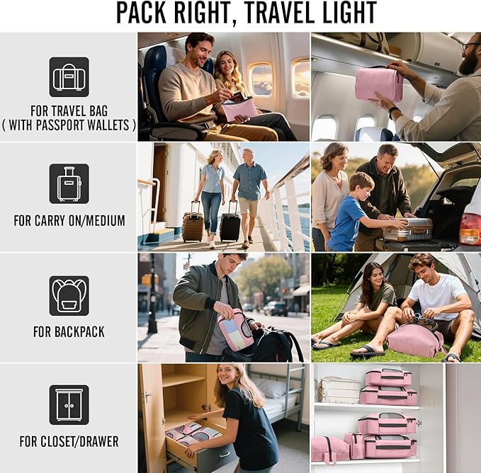 Veken 10 Set Packing Cubes for Cruise Ship Essentials,Beach Vacation Travel Accessories with Hanging Toiletry Bag,Suitcase Organizer for Luggage,Personalized Birthday & Retirement Gifts for Women Mom
