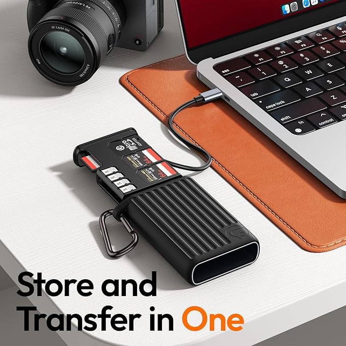 ULANZI MCR-02 CFexpress Type B Card Reader &Waterproof Storage Case,USB 3.2 Gen2 10Gbps,2-in-1 SD/MicroSD Reader,IP54 Rugged Holder for Photographer,Type-C Compatible With iPhone 17 Pro Mac PC Android