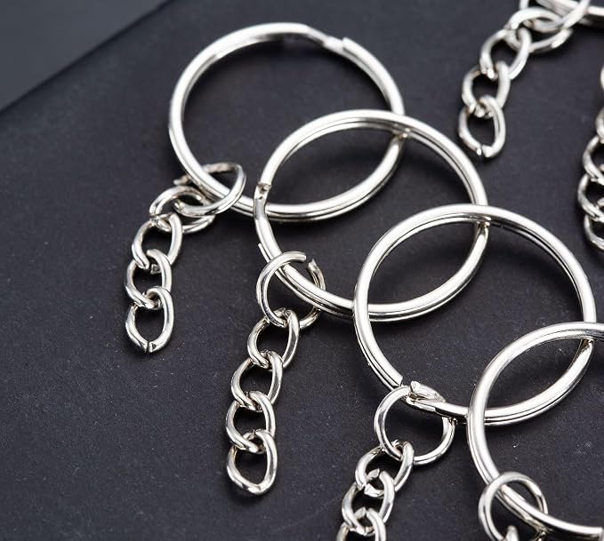 50Sets 1 inch Keychain Rings Silver Split Round Key Ring with Chain and Open Jump Rings for DIY Keychain Making Crafts