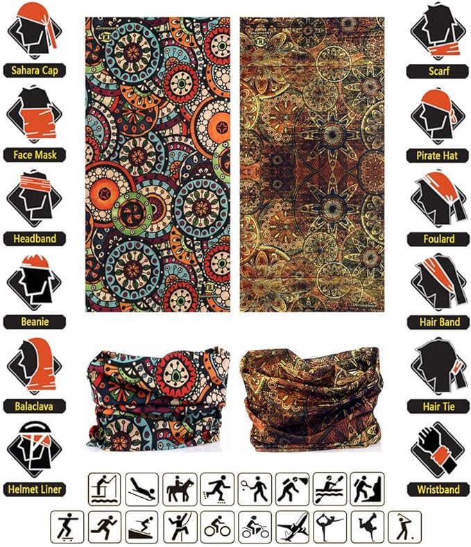 VANCROWN Headband Neck Gaiter Head Wrap Headwear Face Mask Magic Scarf Bandana for Men and Women