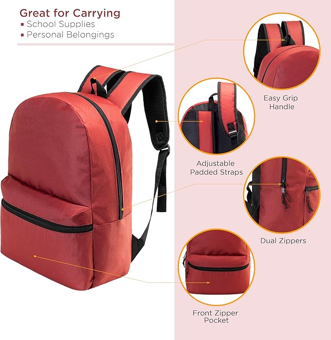 Moda West 17" School Backpacks for Kids - Backpacks in Bulk for Elementary, Middle, and High School Students, 10 Pack