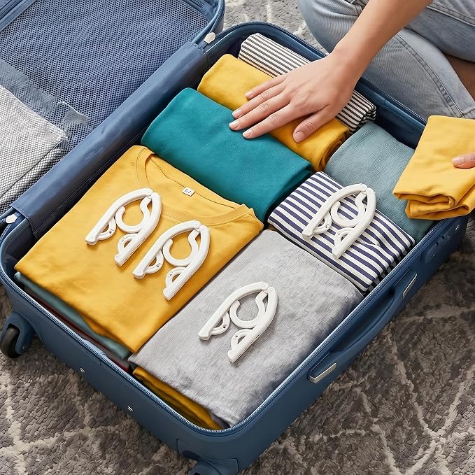 Extra Thick 10 Pcs Travel Hangers Portable Foldable Travel Hanger Organizer, Plastic Cruise Essentials 2026 Clothes Hanging Rack Folding Hangers for Travel Camping Fly RV Europe Suitcase, White