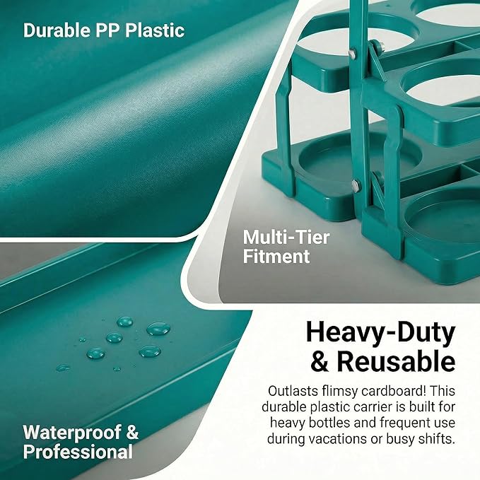 6 Cup Drink Carrier for Delivery - Foldable Drink Holder with Handle, Reusable Cup Carrier for Drinks, Portable Beverage Caddy Accessories for Parties, Camping, Car, Coffee & Bottles (Teal)