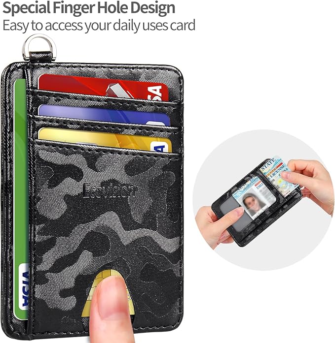 Slim Minimalist Front Pocket Wallet, RFID Blocking Credit Card Holder Wallet with Detachable D-Shackle for Men Women