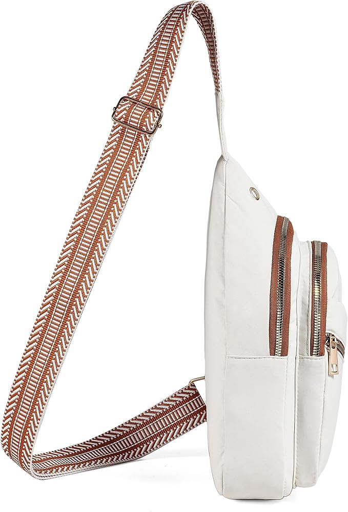 AOSTIHOT Crossbody Small Sling Backpack Sling Bag for Women, Chest Bag Daypack Crossbody for Travel Sport Running Hiking White Brown