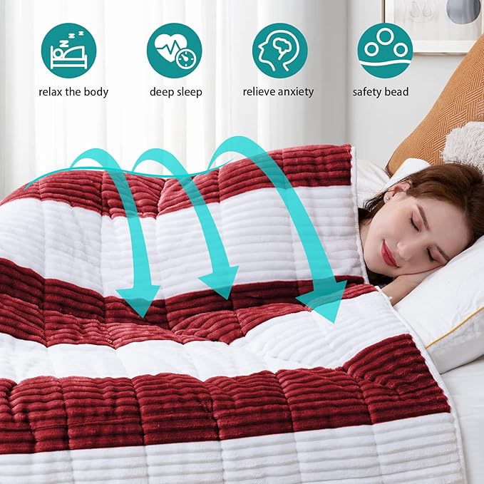 Sherpa Weighted Blanket for Adults 15lbs, 48"x72", Twin Full Size Fuzzy Heavy Throw Blanket for 140-160lbs, Microfiber Soft Thick Big Blankets Weighted Comforter Breathable Gifts for Sleeping, Red