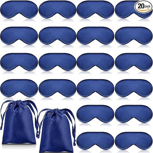 Janmercy 20 Pieces Silk Sleep Mask Eye Mask with Adjustable Strap Sleeping Cover Eye Cover Blindfold for Women Men Sleeping Travel (Royal Blue)