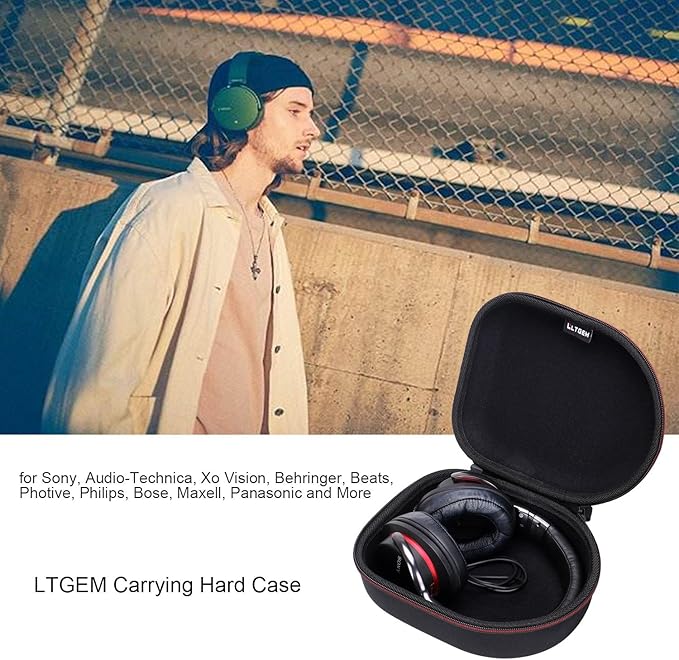 Headphone Headset Case Compatible with Audio-Technica ATH-M20x/JBL/Raycon/Soundcore Anker/Sony/Beats/JLab/TOZO/Logitech/BERIBES/KVIDIO Headphones, Large Headphone Case Hard Shell(Black)
