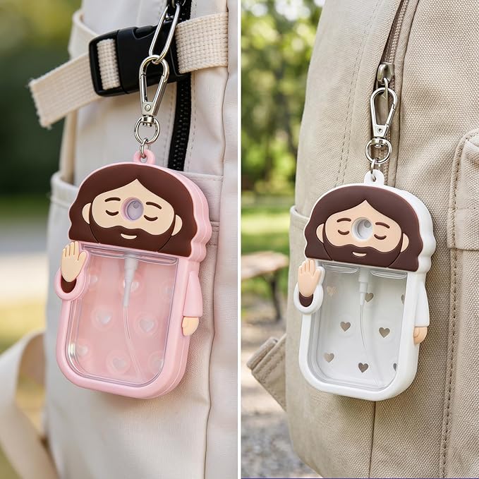 Cornholepy Cute Jesus Hand Sanitizer Keychain 30ml Silicone Spray Bottle Case for Purse Backpack School Office